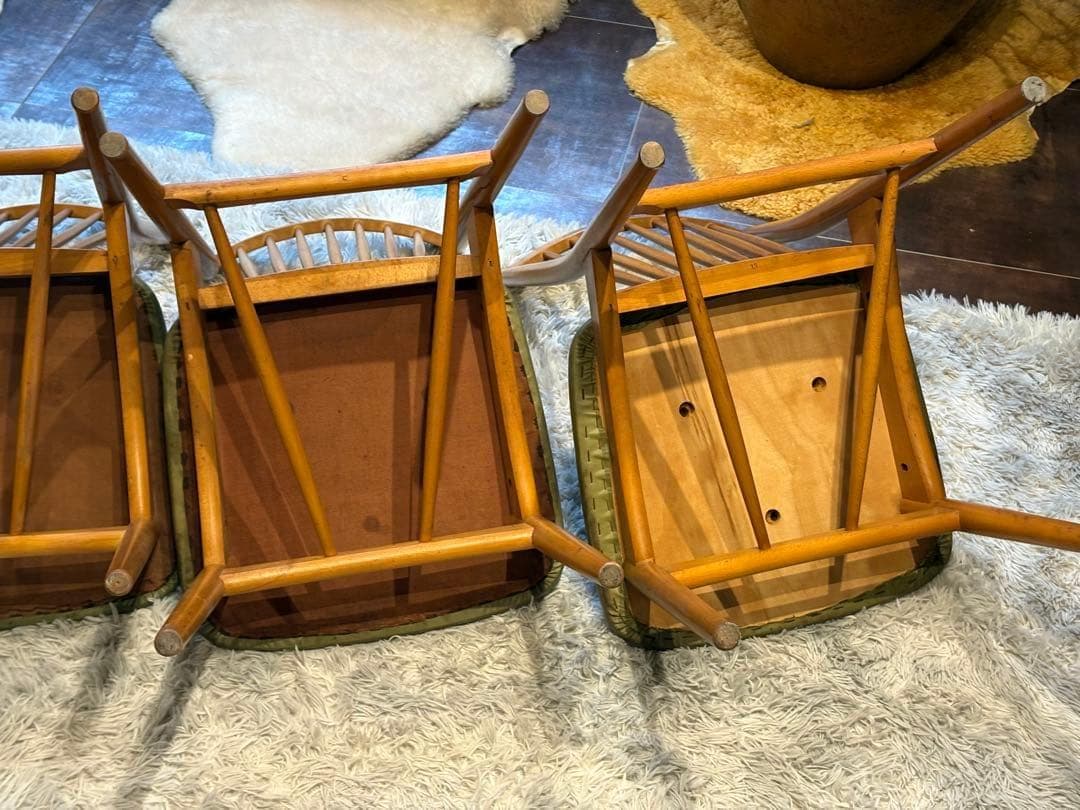 レトロ　飛騨産業 キツツキマーク ビンテージ　スポークチェア　4脚セット　Sn