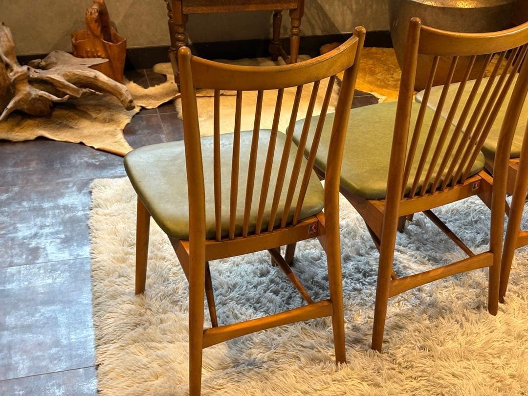 レトロ　飛騨産業 キツツキマーク ビンテージ　スポークチェア　4脚セット　Sn