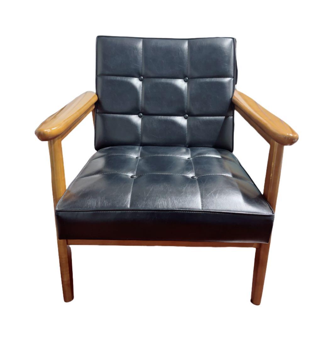 カリモク karimoku アームチェア 1人掛け ブラック レザー 木製 椅子