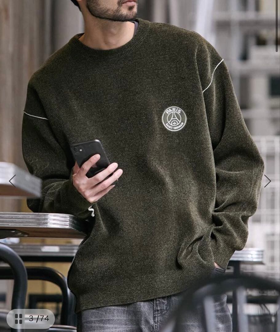 新品　パリサンジェルマン　モールニット　カーキ　ユニセックスL