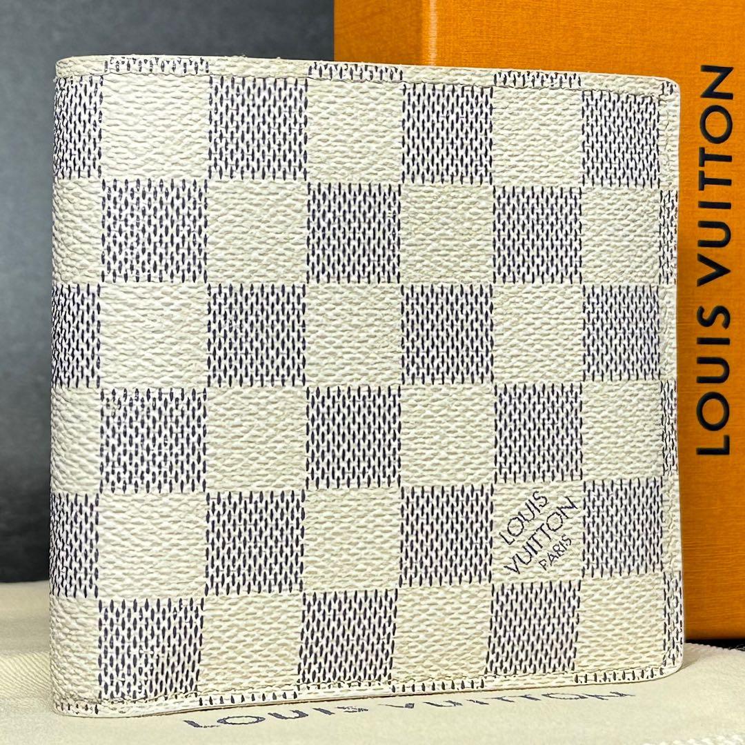 超美品 最高峰 ルイヴィトン ダミエアズール ポルトフォイユマルコ 二つ折り財布