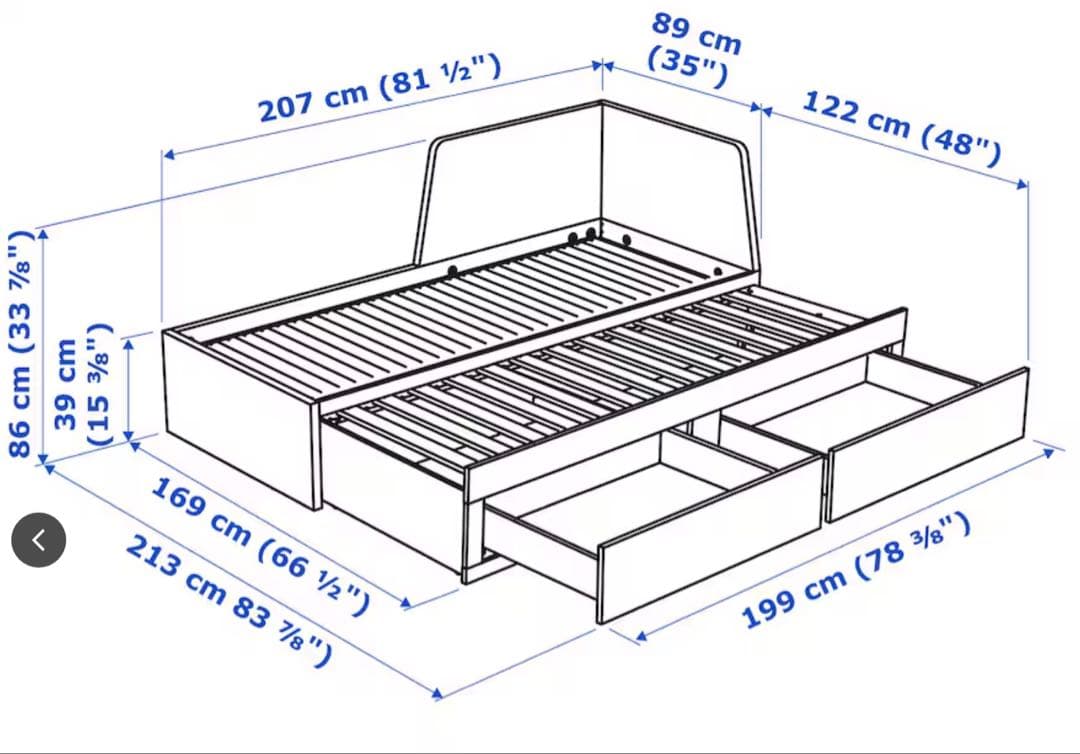 ikea FLEKKE デイベッドフレーム（引き出し×2） ブラックブラウン
