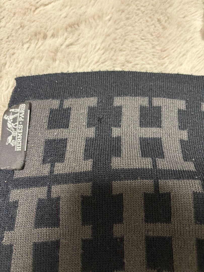 【最後の値段】　HERMES Hロゴ　マフラー グレー/ブラック