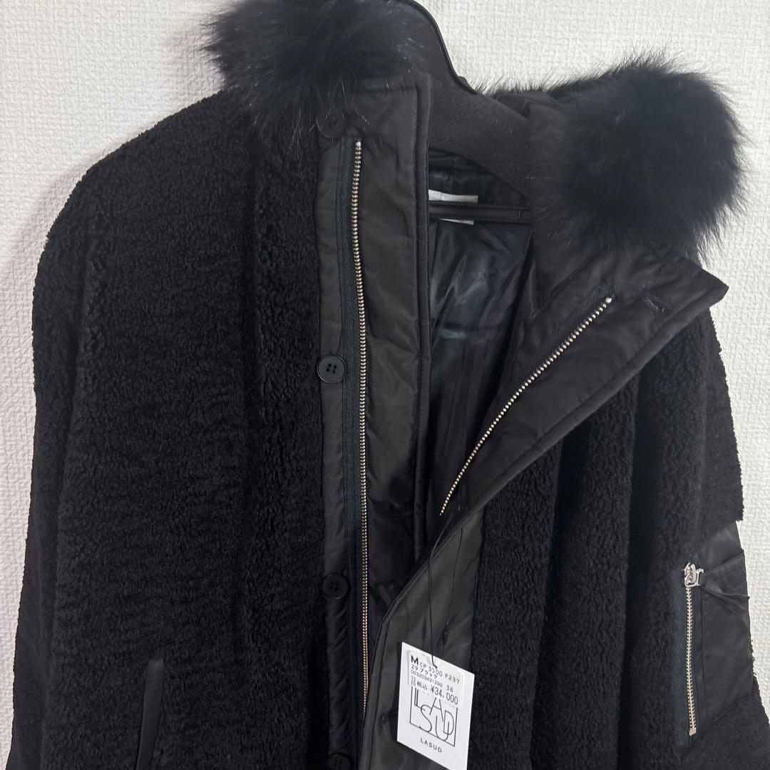 オークション出品 LASUD ファーボアコート未使用品サイズ9号定価34000円