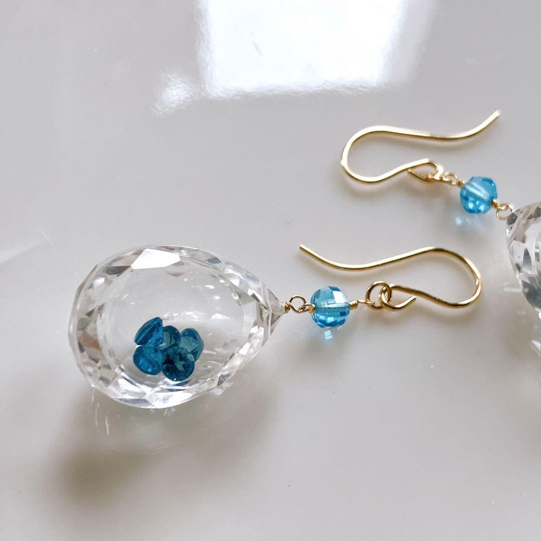 リリィ◆ラスト1点✧ロンドンブルートパーズ×水晶ジュエリーボックスピアス