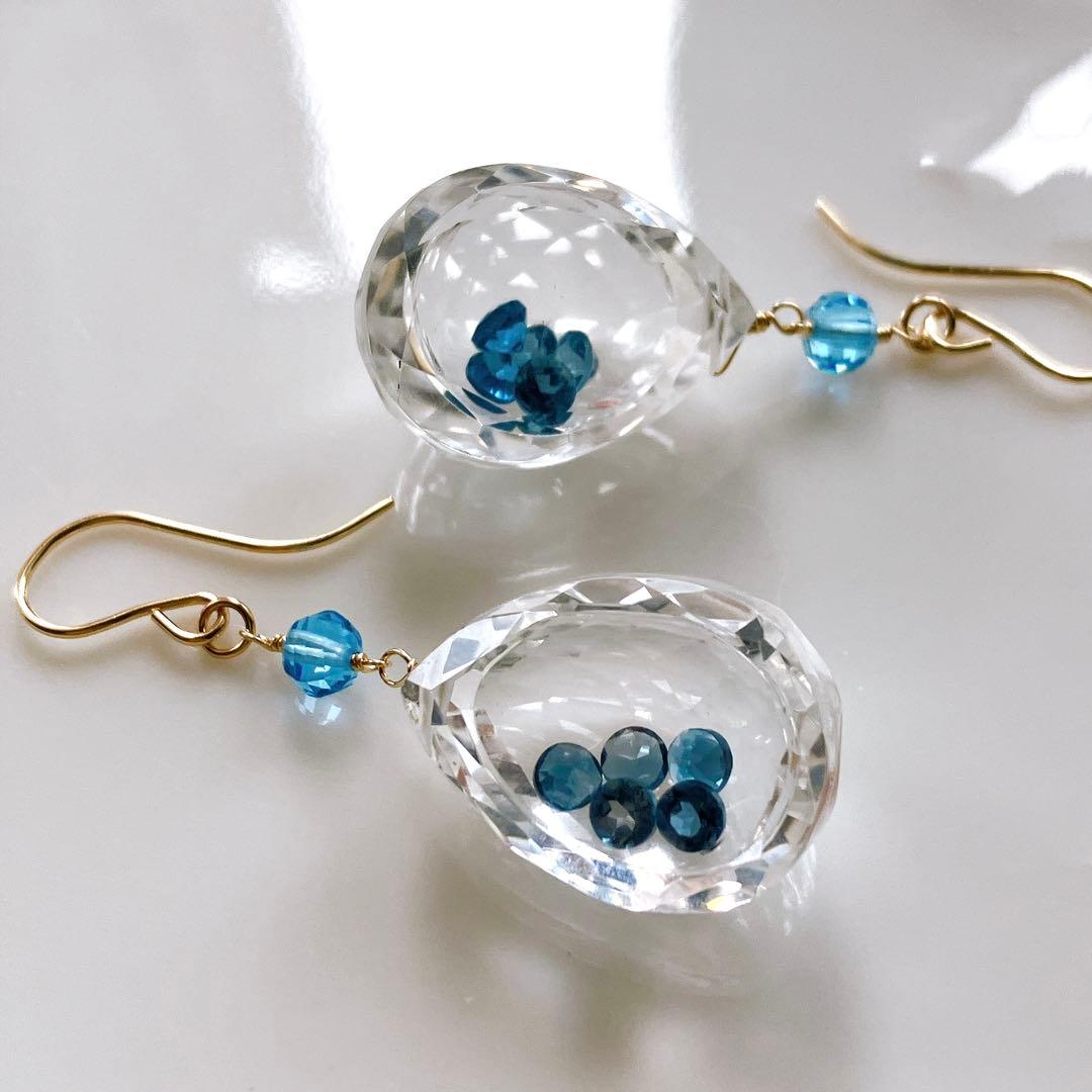 リリィ◆ラスト1点✧ロンドンブルートパーズ×水晶ジュエリーボックスピアス