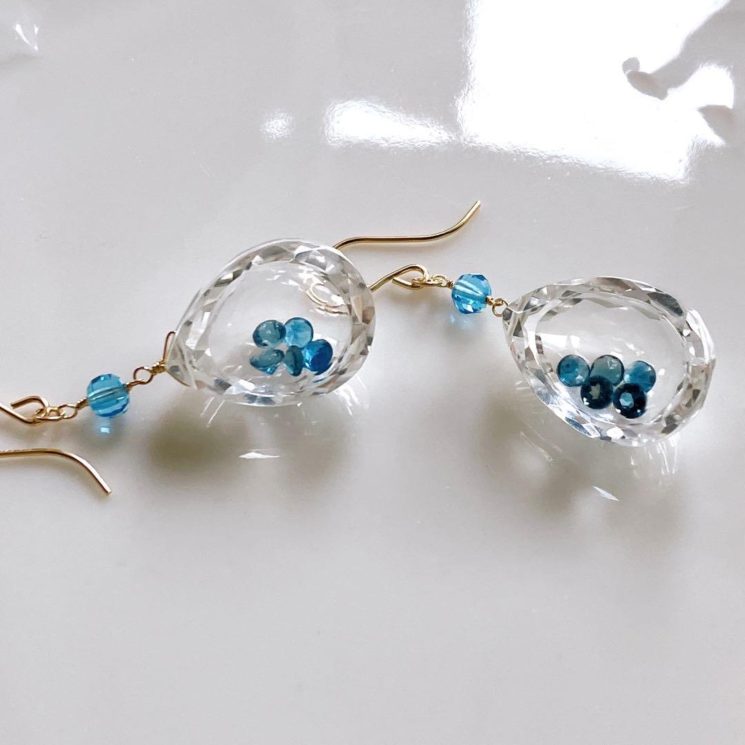 リリィ◆ラスト1点✧ロンドンブルートパーズ×水晶ジュエリーボックスピアス