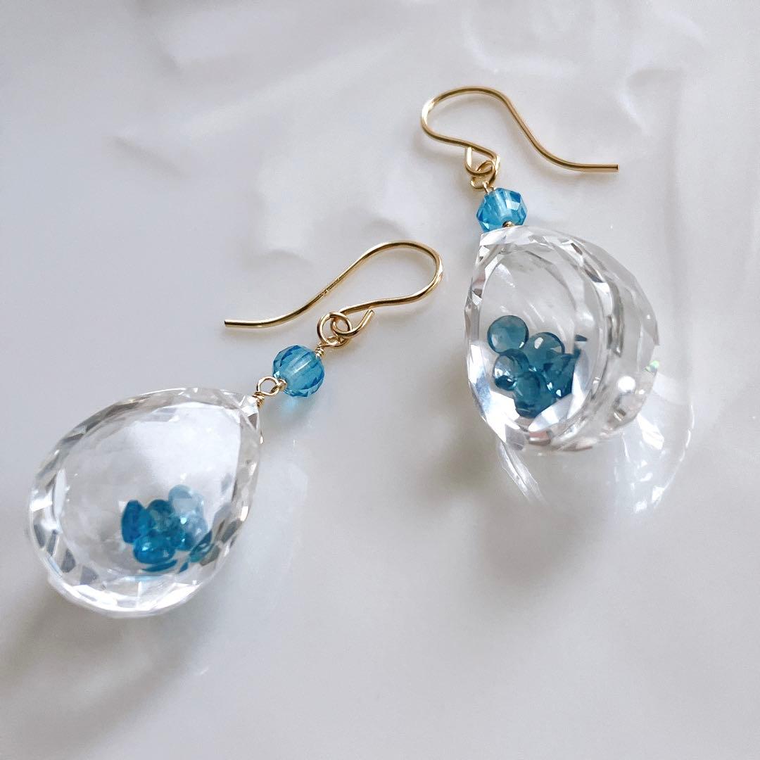 リリィ◆ラスト1点✧ロンドンブルートパーズ×水晶ジュエリーボックスピアス