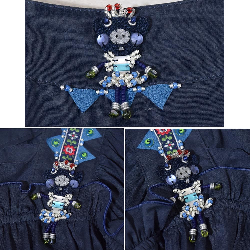 アルベロベロ OLLEBOREBLA ぶたさん ビーズ装飾 綿ローン ブラウス