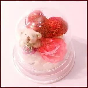 光るバラ プリザーブドフラワー 暗闇でピンクに光る アレンジメント ハートベア