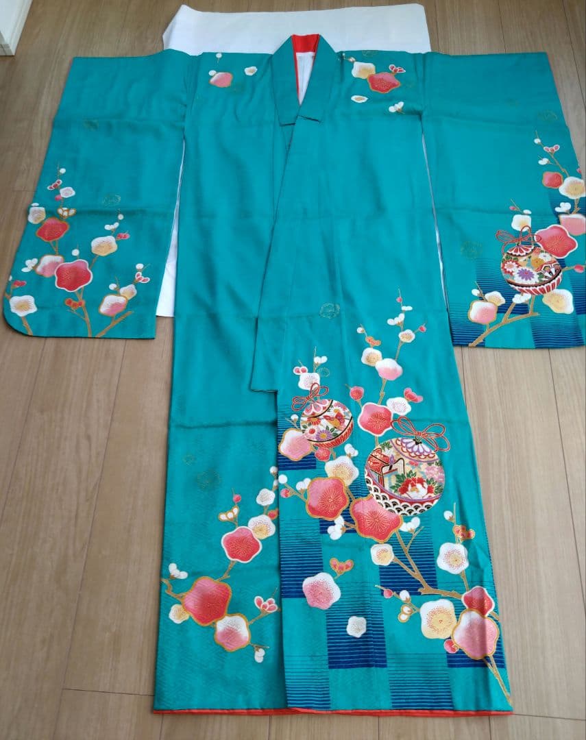 七五三 着物セット ターコイズ 花柄