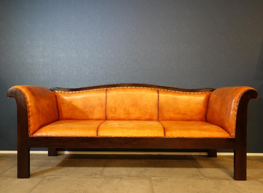 【価格見直しました】レザーソファ 3人掛け 本革調 アンティーク風 ノーブランド