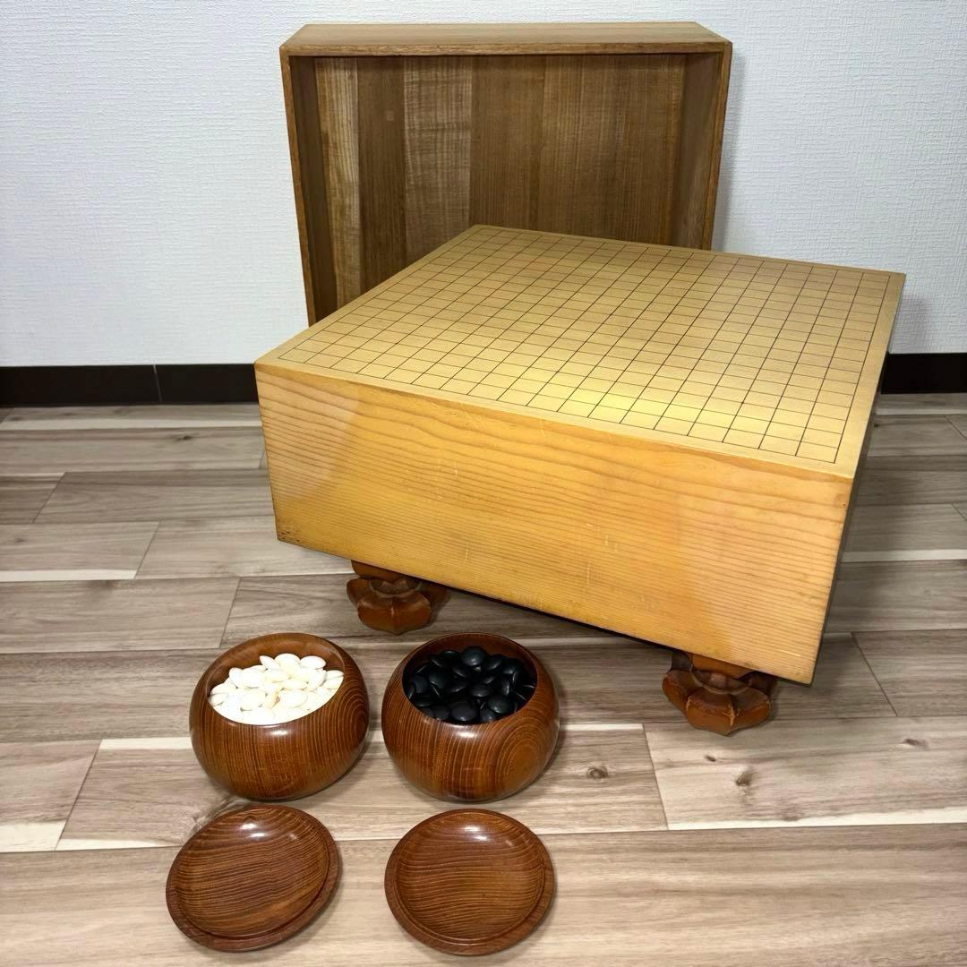 高級 囲碁盤 ケース付き 脚付き へそ有り 碁石セット