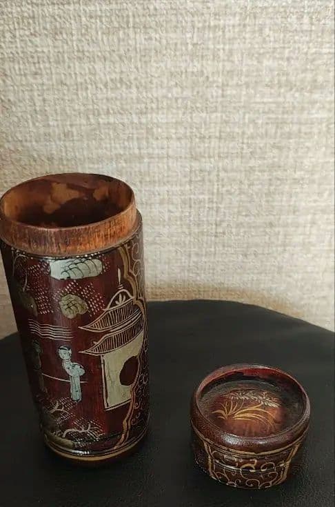 お茶の缶　描金 アンティーク