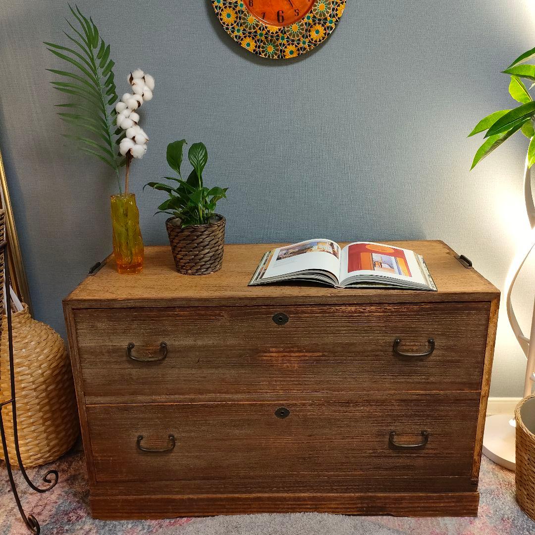 昭和レトロ アンティーク ローチェスト 収納棚 杉無垢材 引き出し2杯
