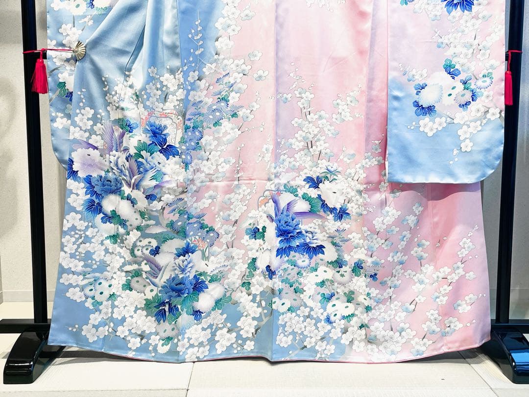 新品振袖 正絹 水色 ピンク 牡丹 桜 豪華 成人式 卒業式 結婚式 手縫