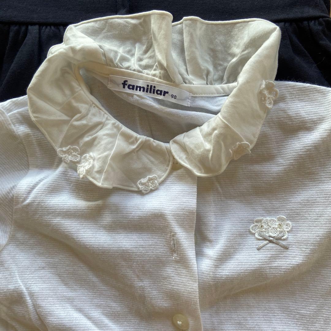 美品　familiar ネイビーワンピース ブラウスセット　90
