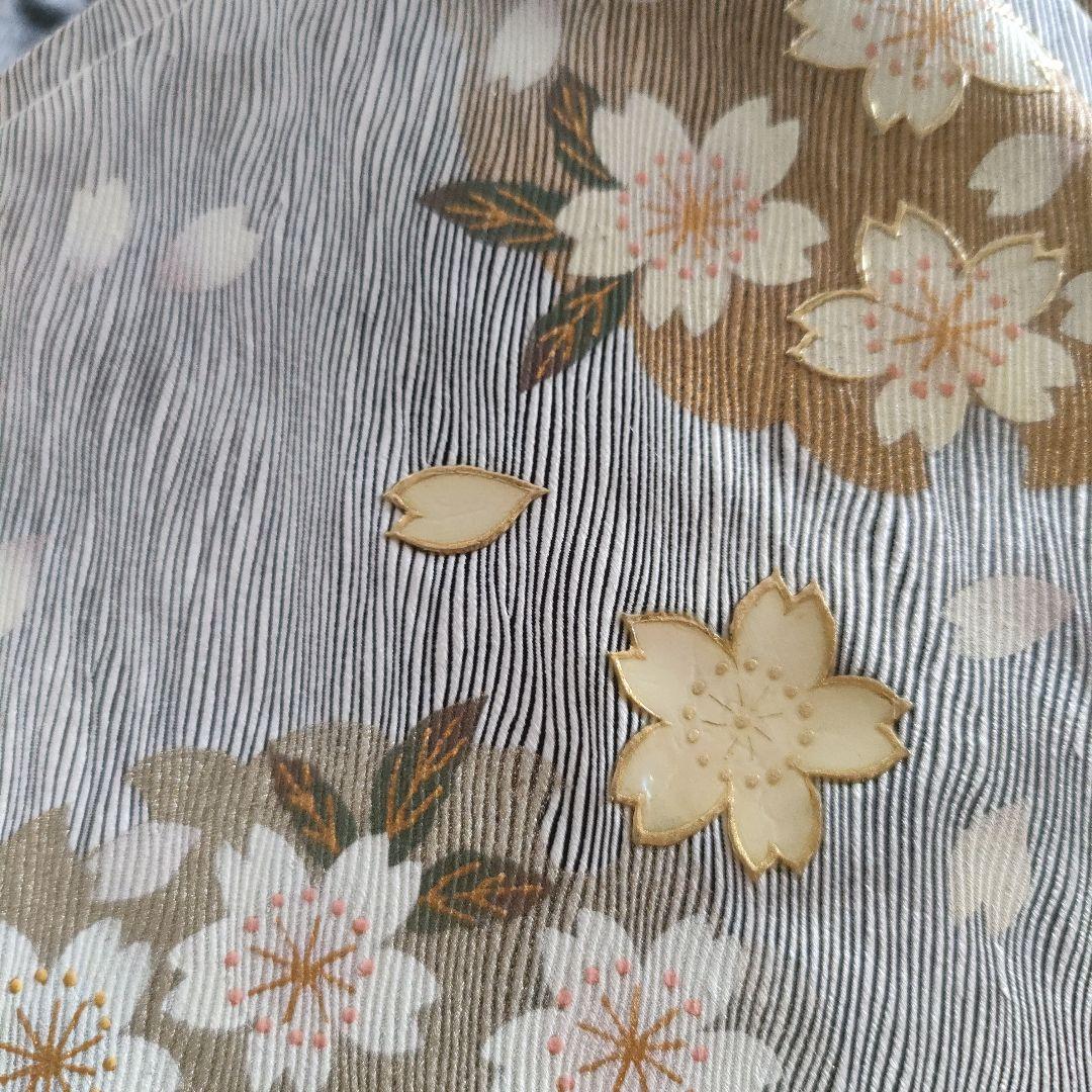 河瀬満織物　雪輪　桜　螺鈿正絹 小袋帯　半幅帯