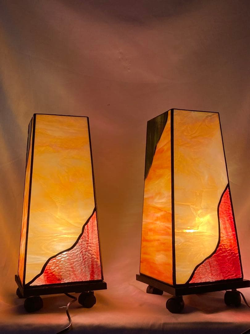 2388❣️ ステンドグラス　行燈　キャスター　付き　2点　セット