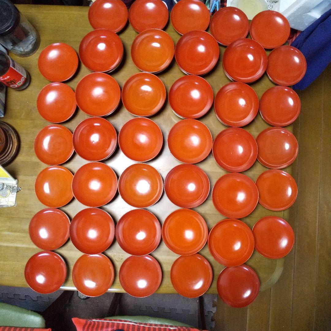 木製、朱色 丸型 汁椀 20個セット