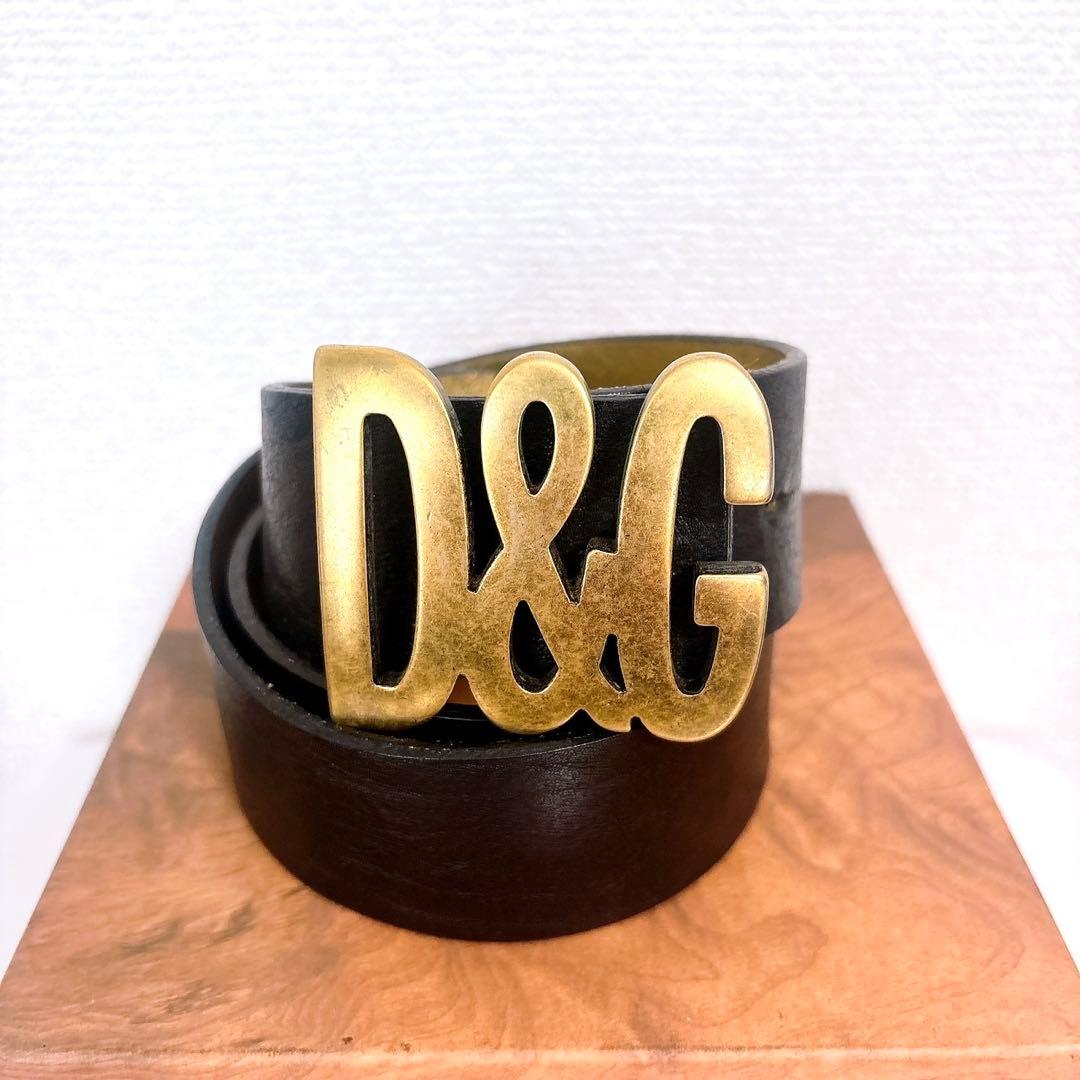 DOLCE & GABBANA D&G レザーベルト 黒 ゴールドロゴバックル