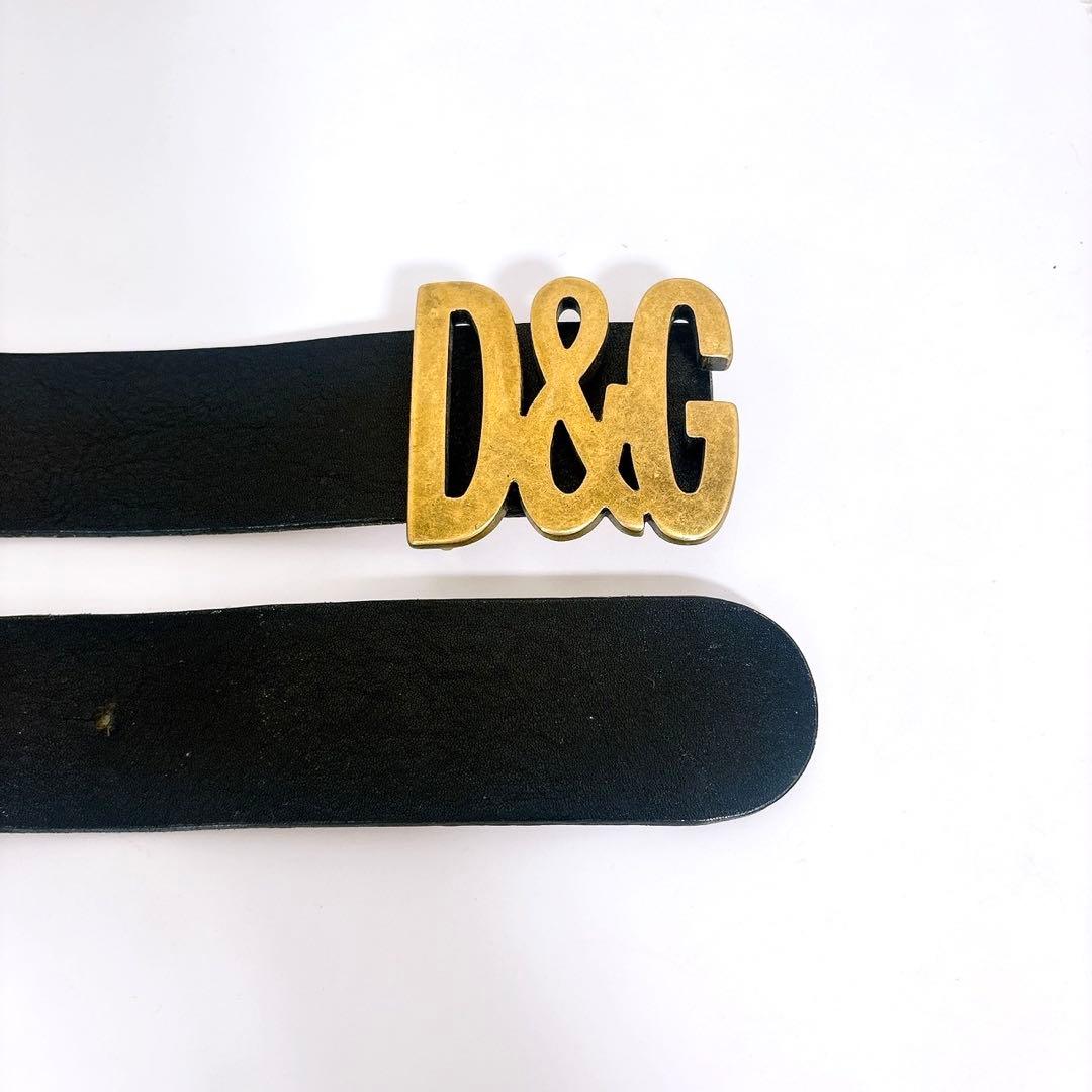 DOLCE & GABBANA D&G レザーベルト 黒 ゴールドロゴバックル
