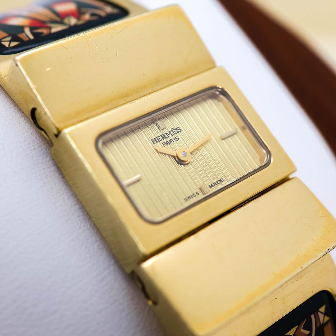 稼働 Hermes ロケ 腕時計 バングル 七宝焼 新品電池 2735