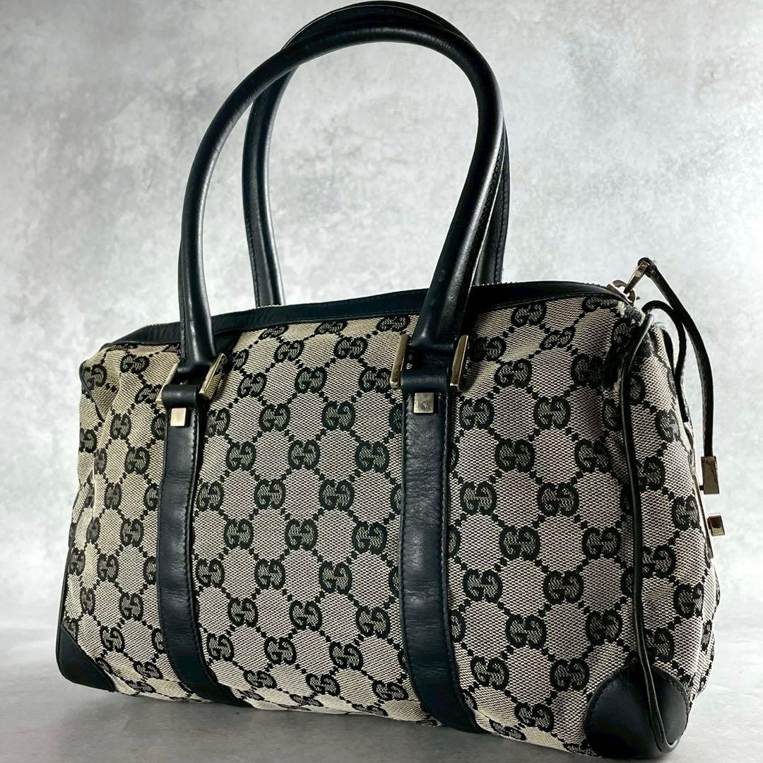 良品 グッチ GGキャンバス ミニボストン ハンドバッグ トップハンドル レザー