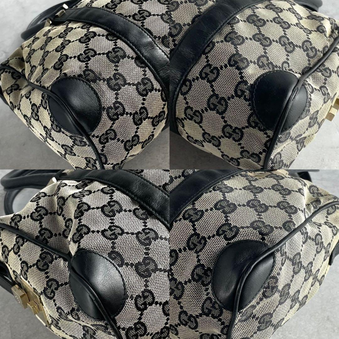 良品 グッチ GGキャンバス ミニボストン ハンドバッグ トップハンドル レザー