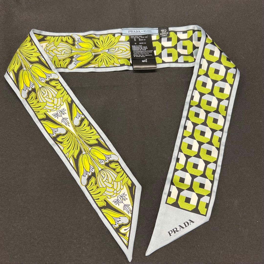 姫*パ様 hh【used】PRADA プラダ　スカーフ　リボン　水色　細いスカー