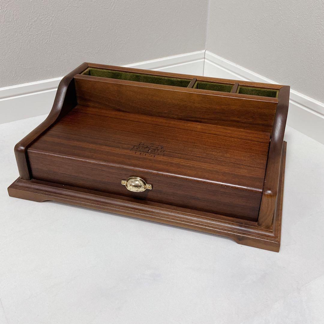 マホガニー製　デスクオーガナイザー　未使用　木製　印鑑　メモ　ペン立て