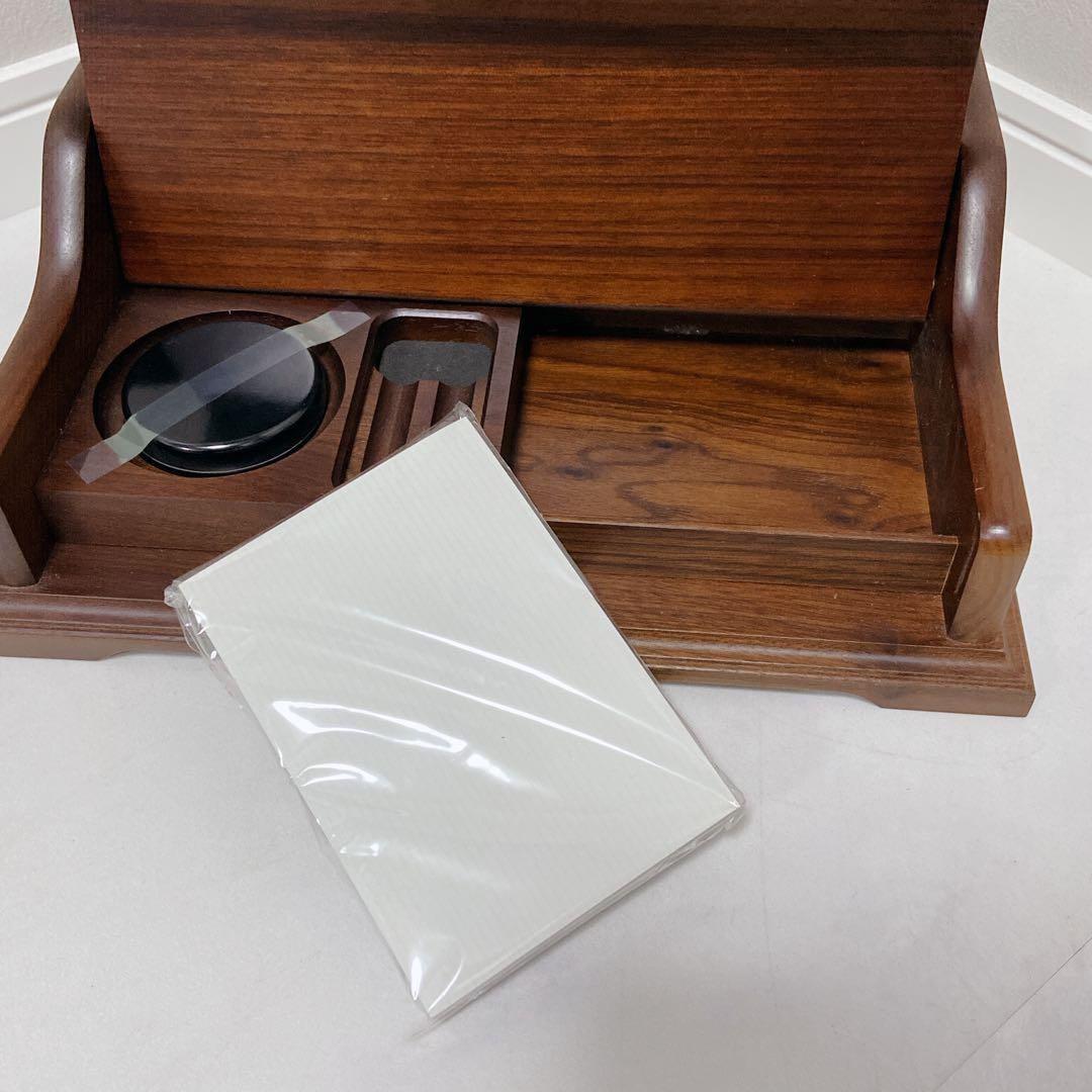 マホガニー製　デスクオーガナイザー　未使用　木製　印鑑　メモ　ペン立て