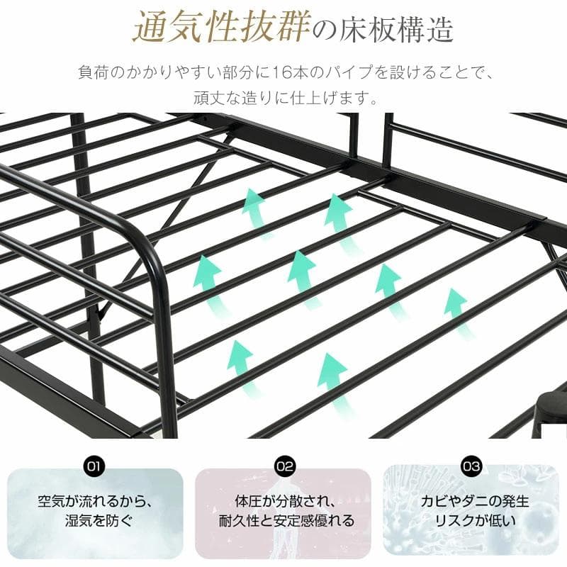 ロフトベッド　コントロール棚付き　シングルサイズ　北欧風　スチール製　WHITE