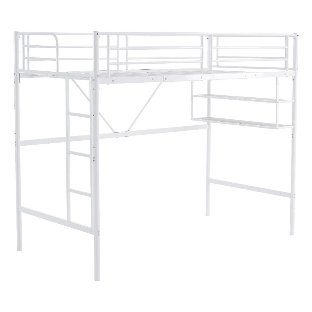 ロフトベッド　コントロール棚付き　シングルサイズ　北欧風　スチール製　WHITE