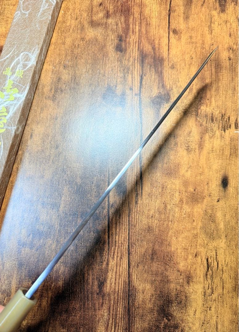 森本光一作　左用　蛸引 先丸　青鋼 紋鍛錬 尺　紫檀白水牛八角柄