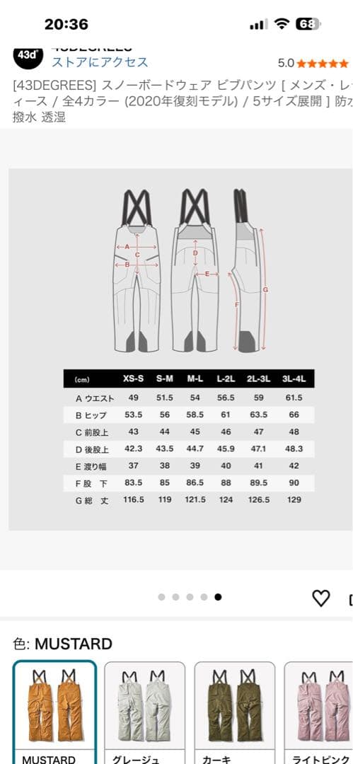 43DEGREES スノーボードウェア ビブパンツ