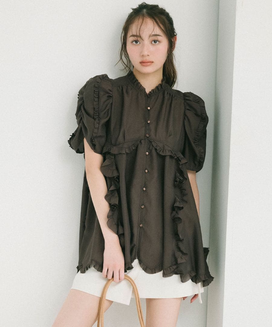 【完売品】ココディール シアーフリルブラウス　ブラウン