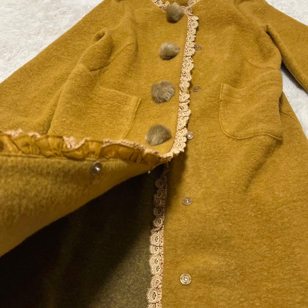 美品　yukiemon ユキエモン　ロング　コート　ノーカラー　ボンボン　レース