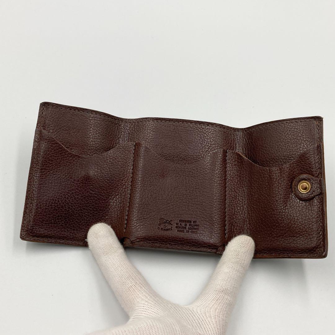 【美品】IL BISONTE イルビゾンテ ３つ折り財布 レザー 茶 イタリア