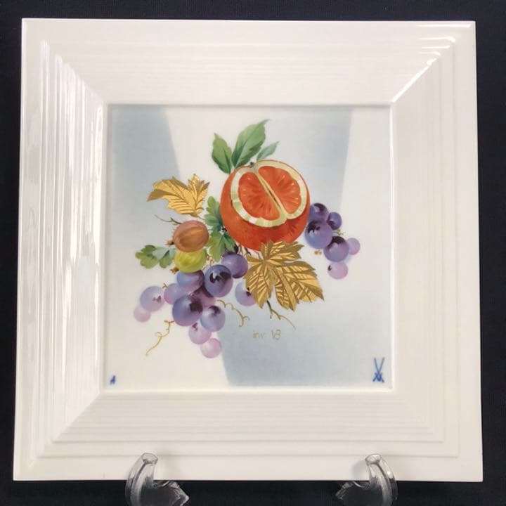 マイセン  大型 陶板 プラーク　フルーツ　金彩