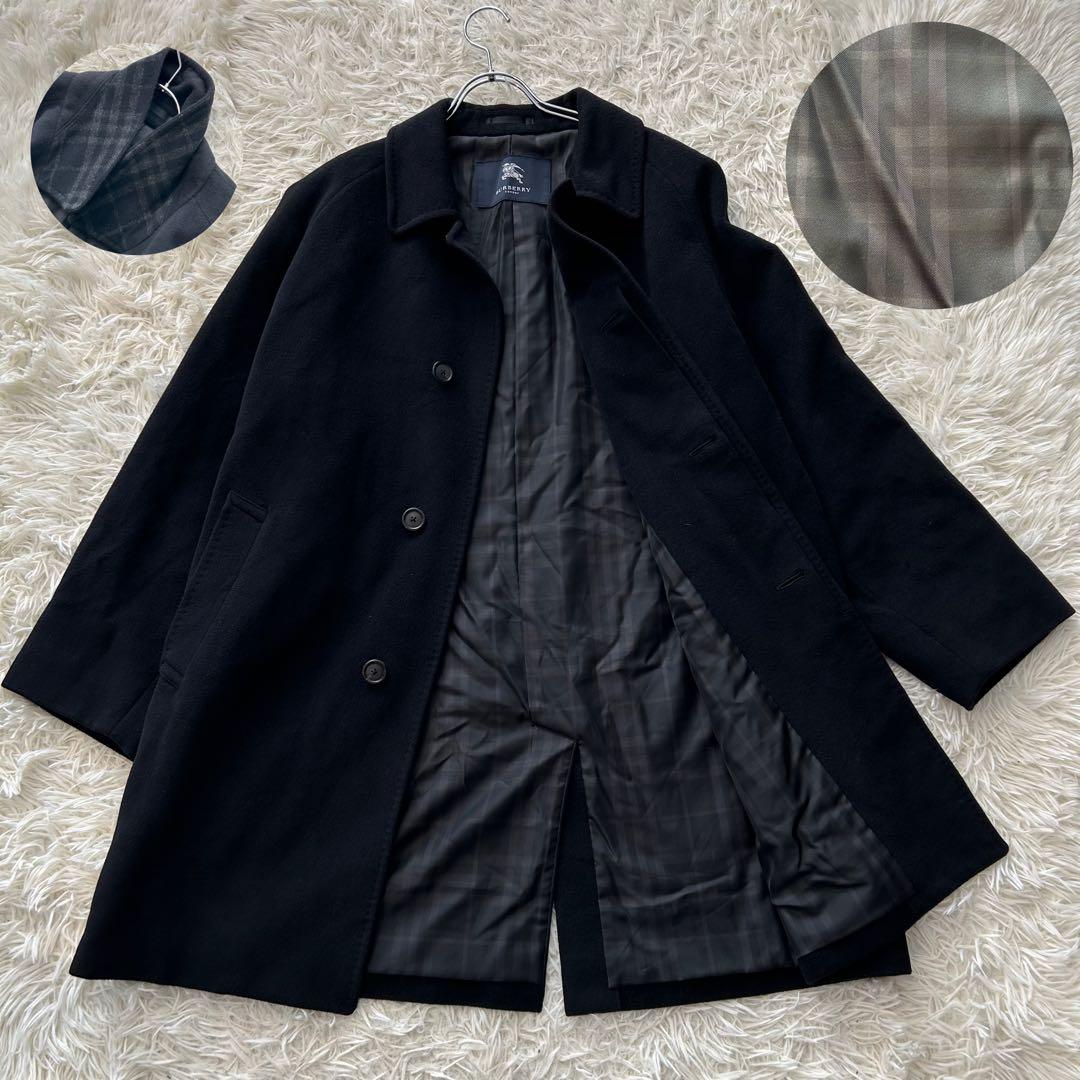 美品／L✨ バーバリーロンドン カシミヤ アンゴラ ステンカラーコート チェック