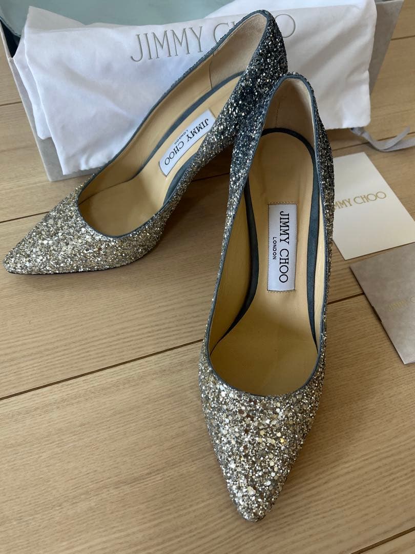 ※魂　JIMMY CHOO グリッター ハイヒール　ブルー　ネイビー