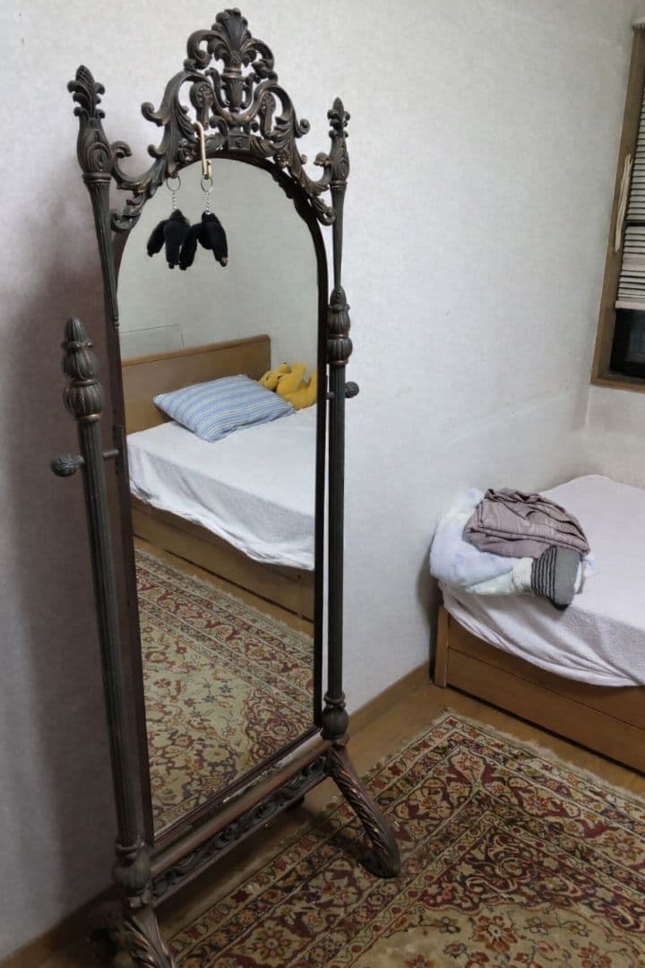 スタンドミラー 装飾的フレーム ダークブラウン