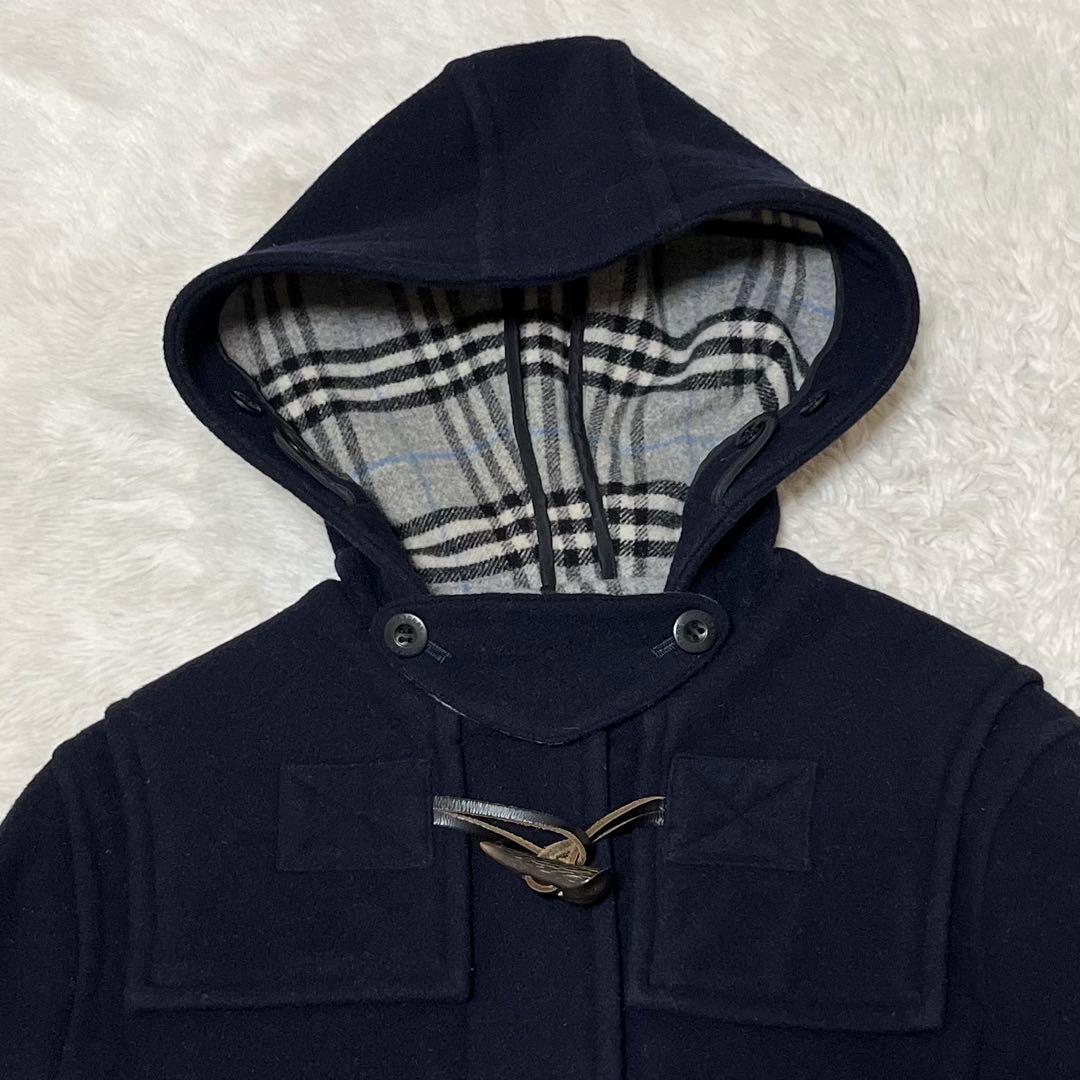 バーバリー ロンドン　チェック　ダッフルコート　ロングコート　紺　グレー　S