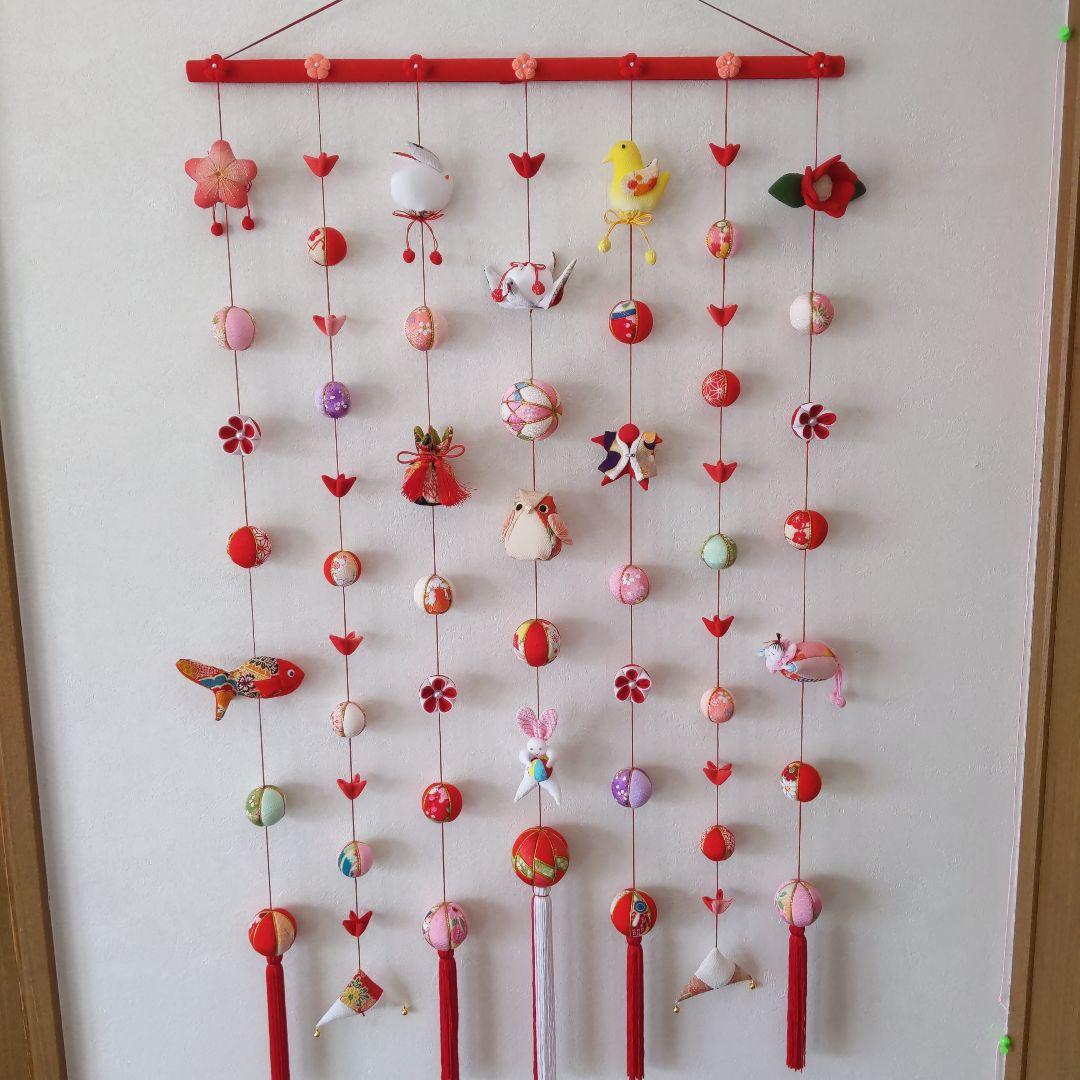 ちりめん細工　お雛様お祝い壁掛け下げ飾り　(大)　7下げ