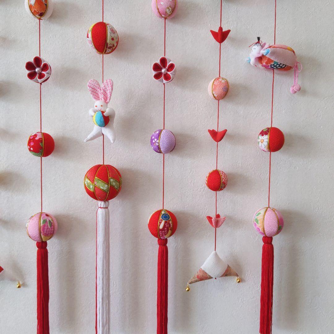 ちりめん細工　お雛様お祝い壁掛け下げ飾り　(大)　7下げ