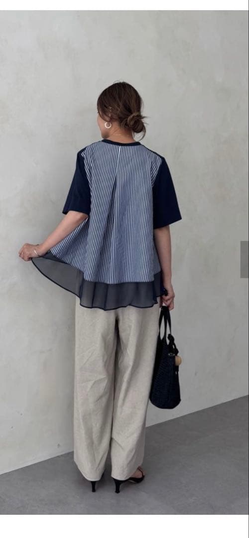 BEARDSLEY ストライプコンビカットソー 半袖　ネイビー新品タグ付き