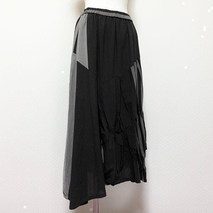 送料無料 美品 センソユニコ 慈雨 ストライプ ボリューム ロング スカート