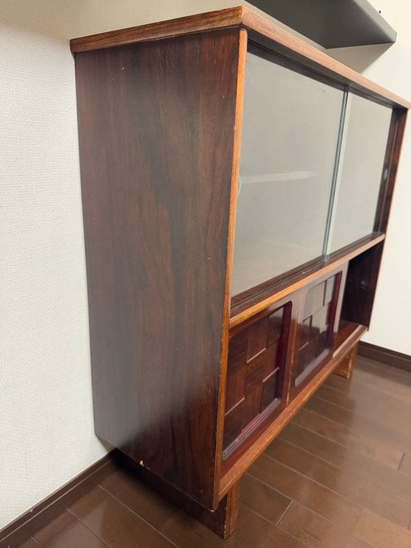 木製 ガラス扉収納キャビネット 中型