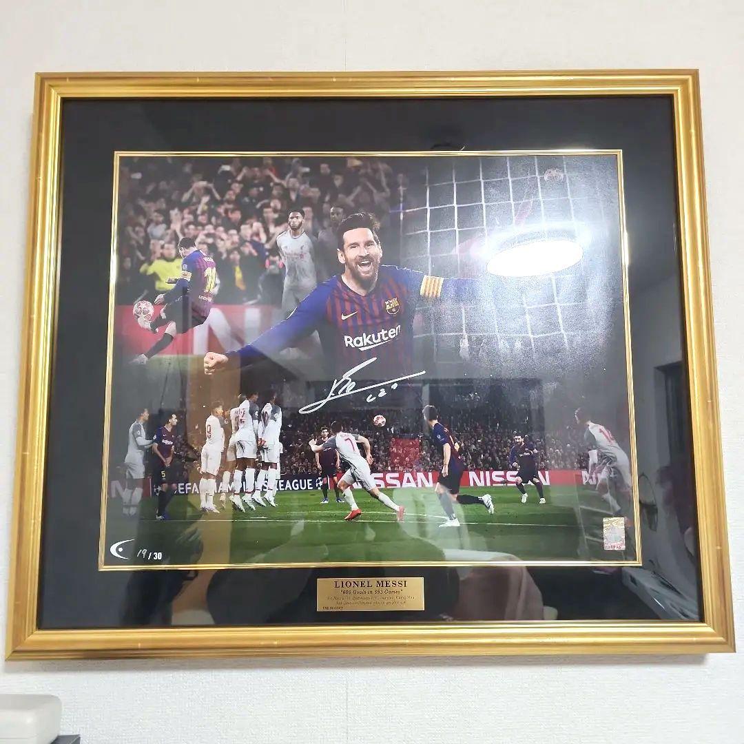 メッシ　サイン　アートパネル　バルセロナ　ダグアウト